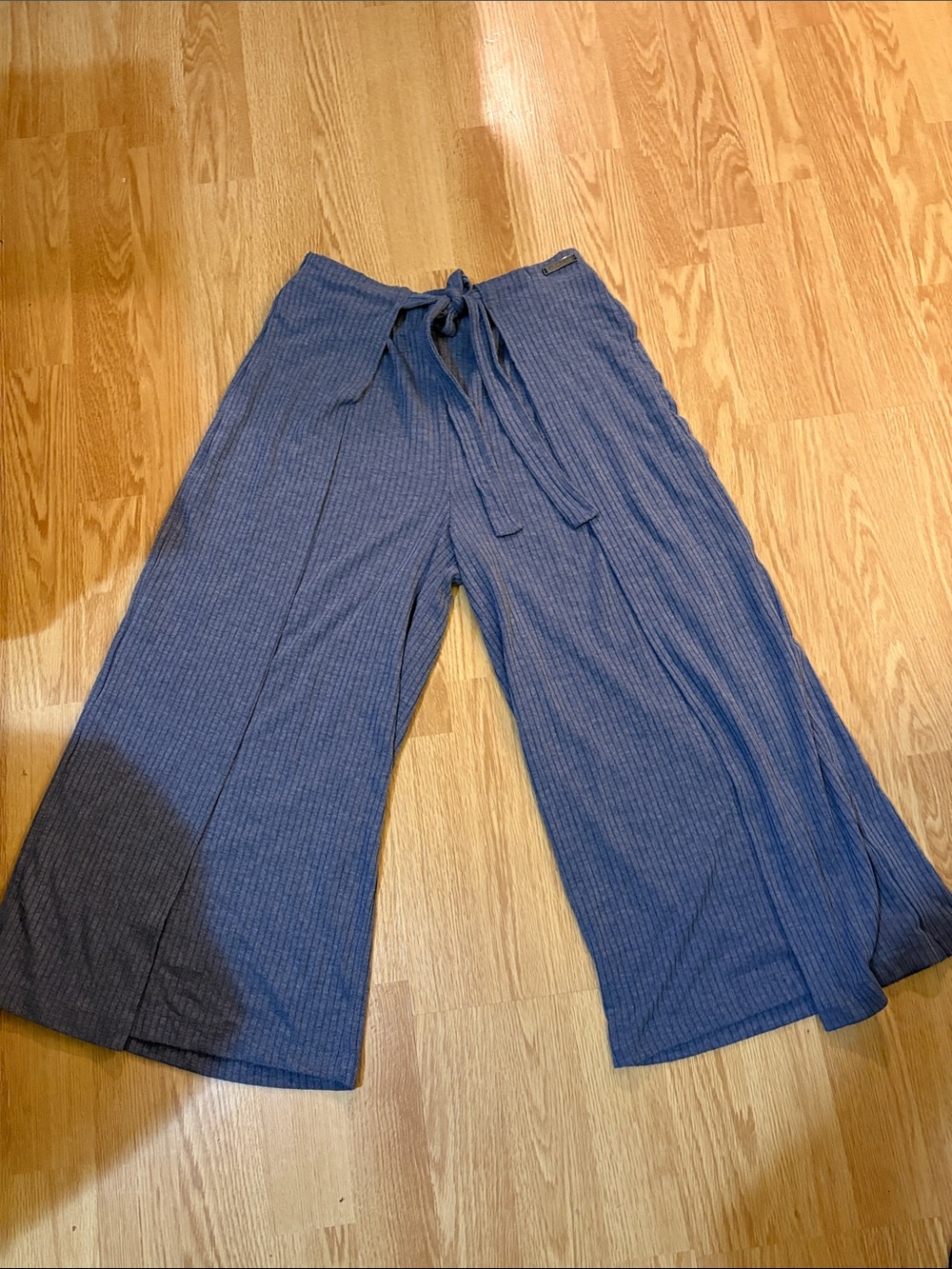 Wide Leg Ribbed culotte capri Pants - Blue